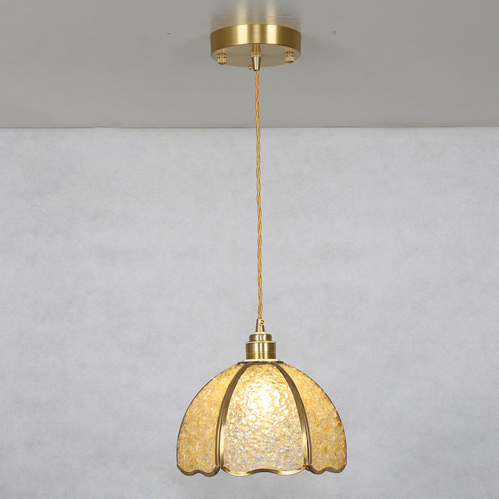 Lámpara colgante moderna de arte deco de media esfera de cobre con cristal de 1 luz para comedor 