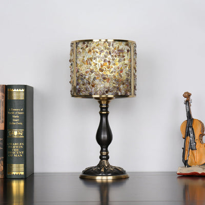 Lampe de table 1 lumière avec abat-jour en pierre de cristal moderne et base en cuivre pour bureau 