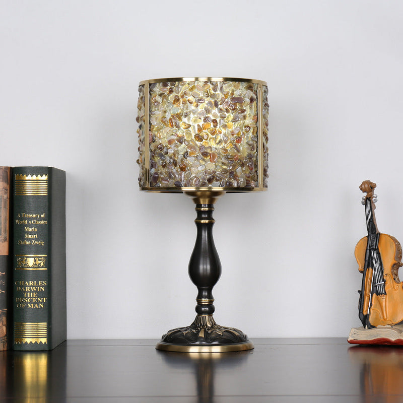 Lampe de table 1 lumière avec abat-jour en pierre de cristal moderne et base en cuivre pour bureau 