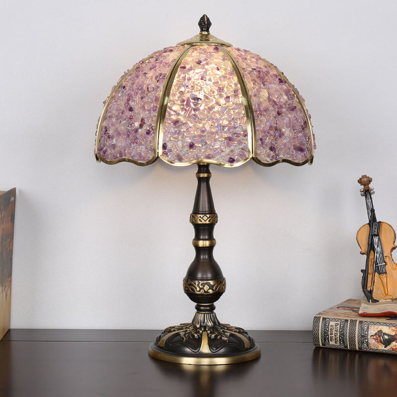 European Luxury Agate Crystal Dome Copper 1-Light Table Lamp