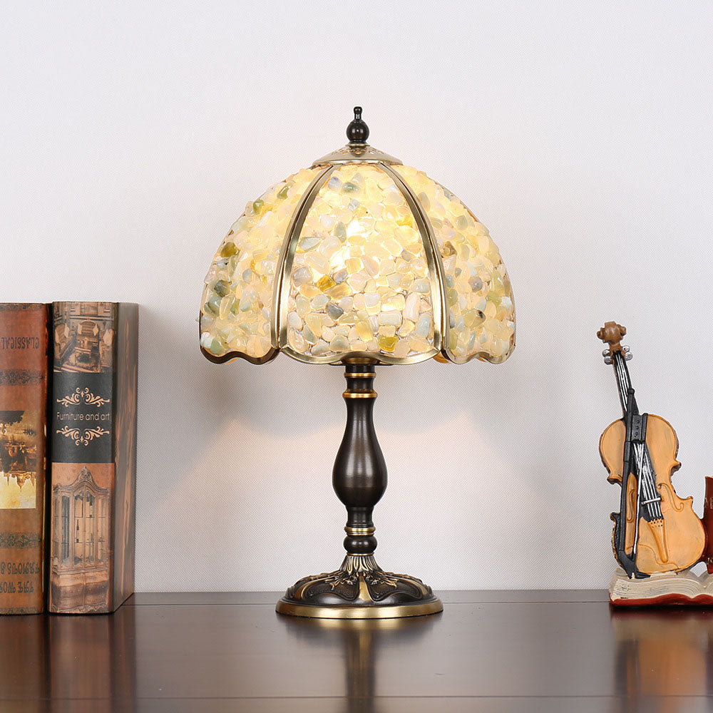Zeitgenössische kreative farbige Kristall-Kupfer-Blume 1-Licht-Tischlampe für das Schlafzimmer 