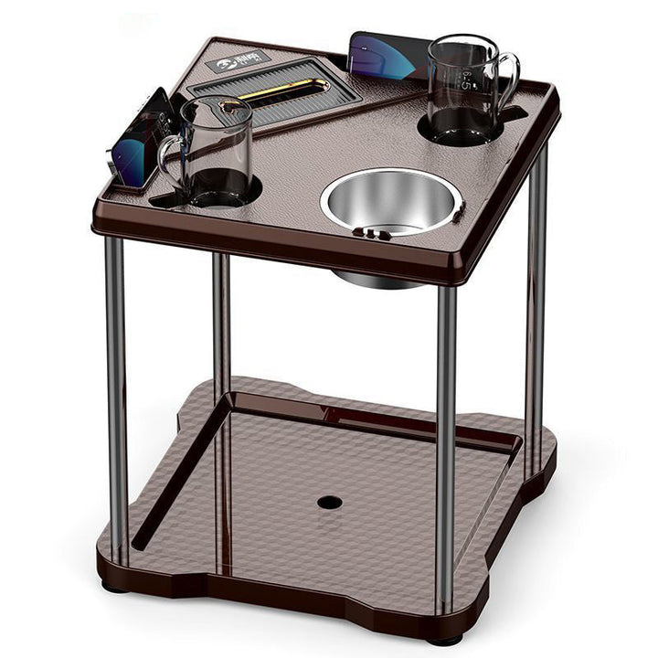 Table basse contemporaine carrée créative en plastique et acier inoxydable à 3 plateaux pour salon 