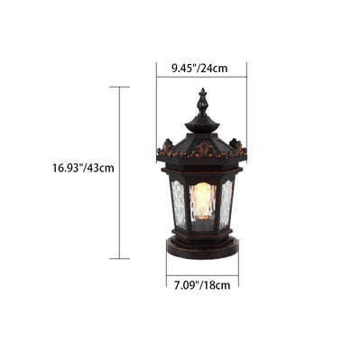 Luz de Poste de Cabeza de 1 Luz de Vidrio de Aluminio Cilíndrico Hexagonal Europeo Tradicional para Patio Exterior 