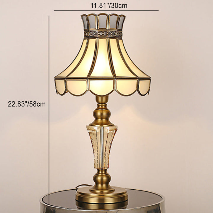 Lámpara de mesa de 1 luz con vidrio de cristal de cobre y paraguas de lujo contemporáneo para dormitorio 