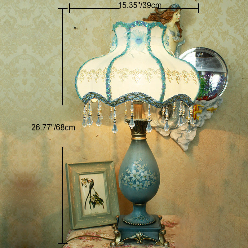 Traditionelle europäische gefärbte Harzgewebe-Blumenkuppel-Tischlampe mit 1 Licht für Schlafzimmer