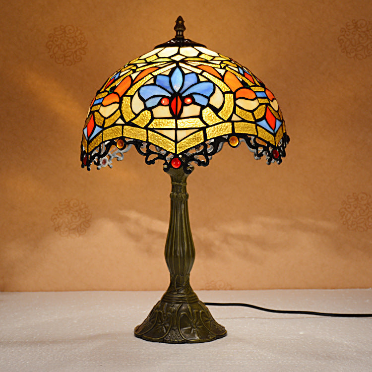 Lampe de table 1 lumière en verre teinté en alliage de style Tiffany traditionnel pour chambre 