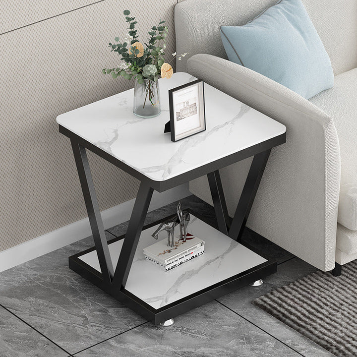 Moderner Einfachheit quadratischer Stahl-Endtisch 2-stufig für Wohnzimmer 