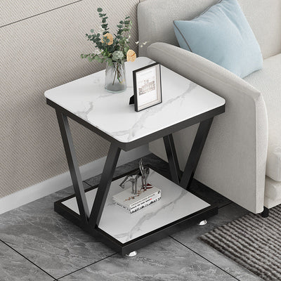 Table d'appoint amovible en acier inoxydable à dalle carrée minimaliste moderne à 2 niveaux pour salon 