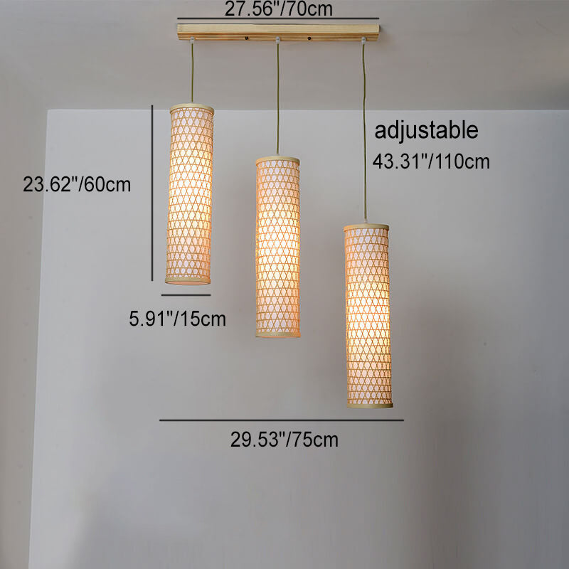 Modern Chinese Bamboo Weaving PVC Cylinder 1/3 Light Island Light Chandelier