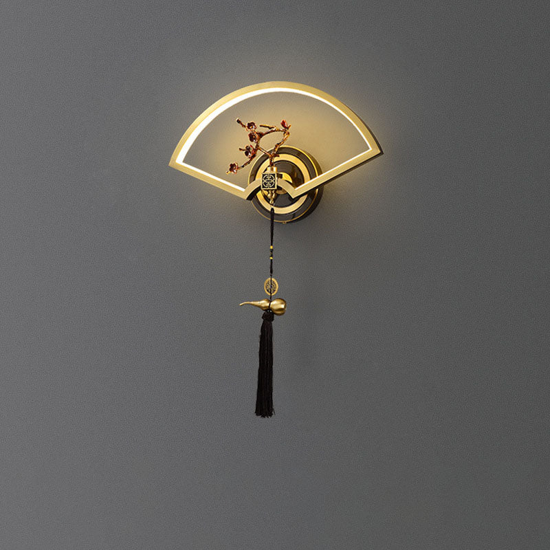 Lámpara de aplique de pared LED de acrílico de magnesio y cobre acanalado chino tradicional para dormitorio 