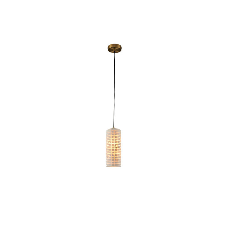 Traditional Chinese Marble Column Copper 1-Light Pendant Light For Bedroom
