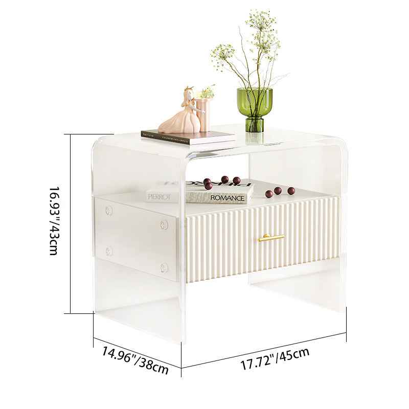 Table de chevet moderne de luxe rectangulaire en acrylique verre trempé bois massif 1 tiroir pour chambre 