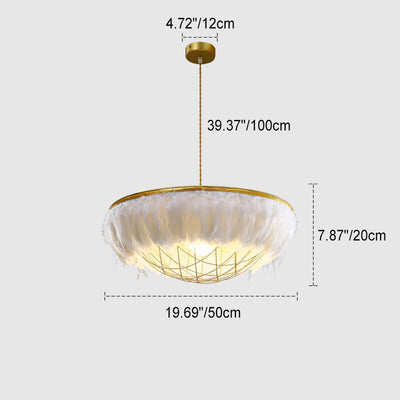 Nordic Light Luxury Feather Round Copper 2-Light Chandelier