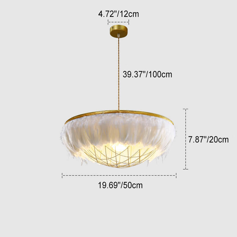 Nordic Light Luxury Feather Round Copper 2-Light Chandelier