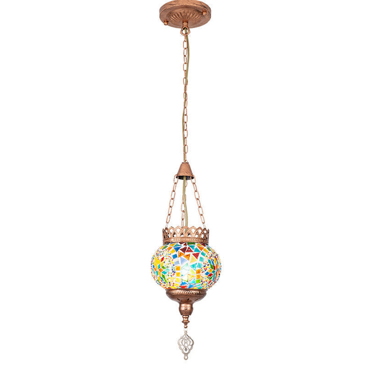 Lampe suspendue à 1 lumière avec abat-jour en verre teinté et cadre en fer bohème contemporain pour salon 