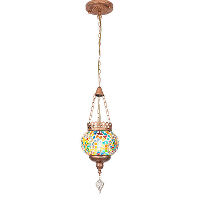 Lampe suspendue à 1 lumière avec abat-jour en verre teinté et cadre en fer bohème contemporain pour salon 