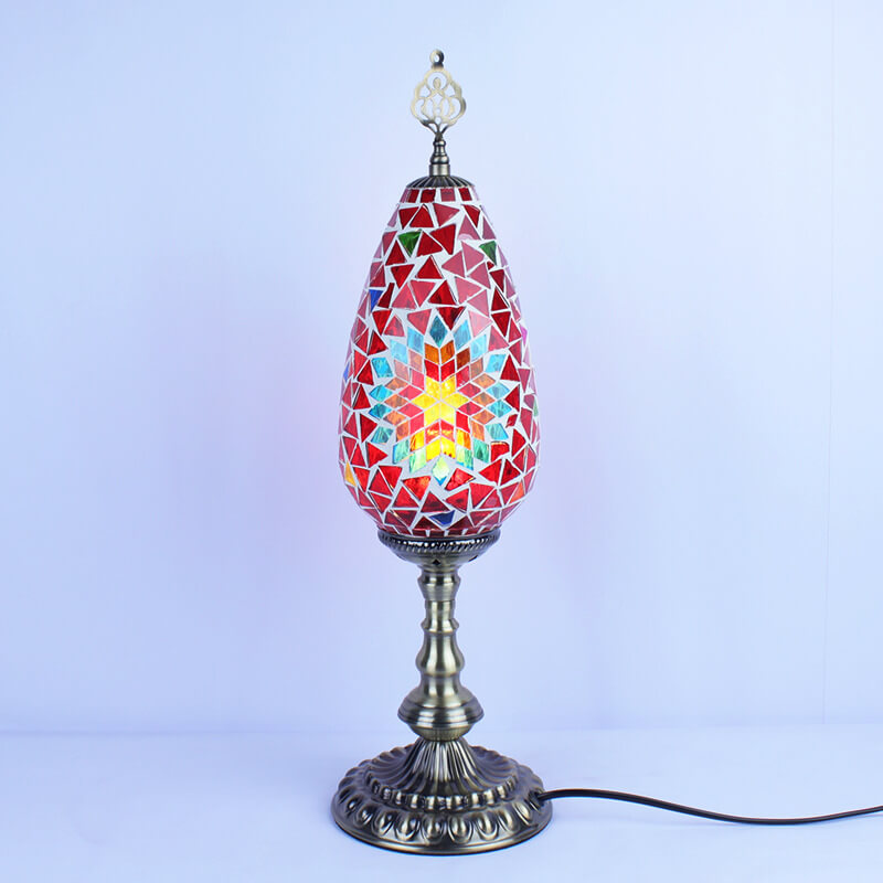 Bohemian Vintage Stained Glass Oval 1-Light Table Lamp