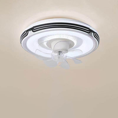 Modern Minimalist Round Hardware LED Flush Mount Ceiling Fan Light For Living Room