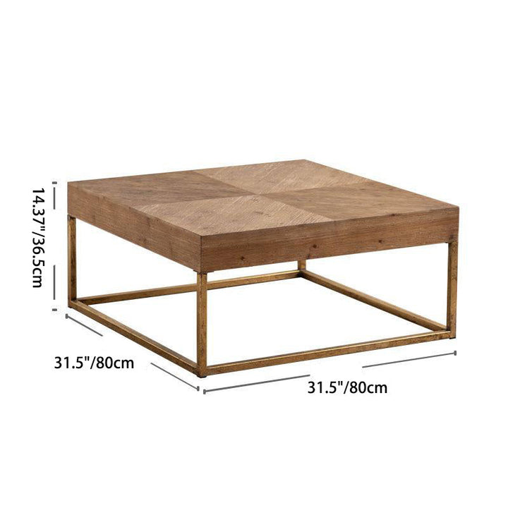 Table basse ronde carrée rétro traditionnelle en cèdre, bois et fer pour salon 