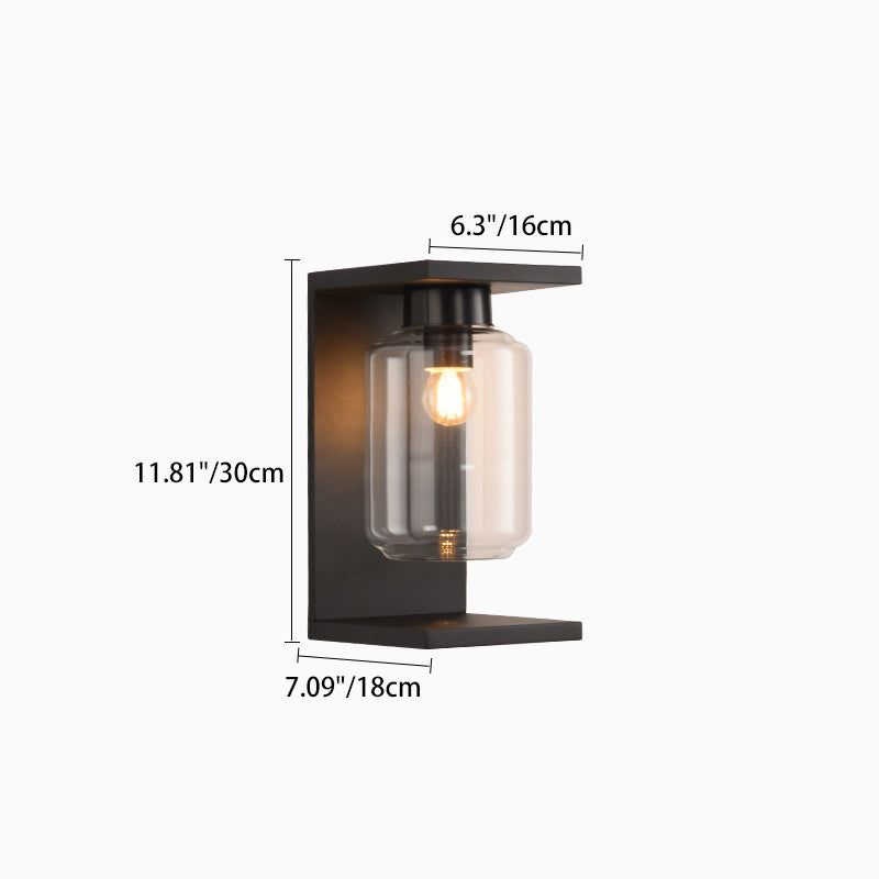 Lampe murale contemporaine industrielle étanche en acier inoxydable solaire avec cylindre en verre à 1 lumière pour patio extérieur 