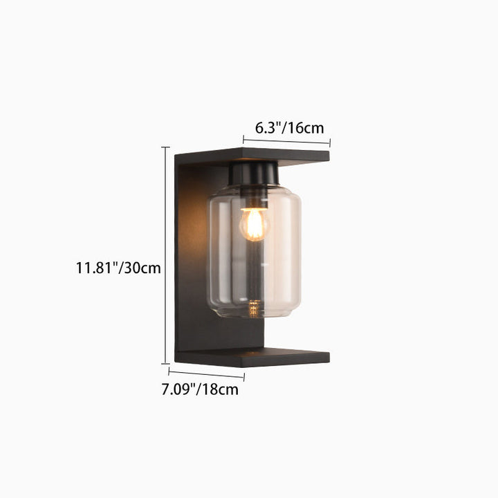 Lampe murale contemporaine industrielle étanche en acier inoxydable solaire avec cylindre en verre à 1 lumière pour patio extérieur 