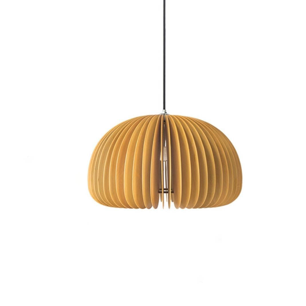 Traditional Japanese Iron Wooden Pumpkin Shape 1-Light Pendant Light For Living Room