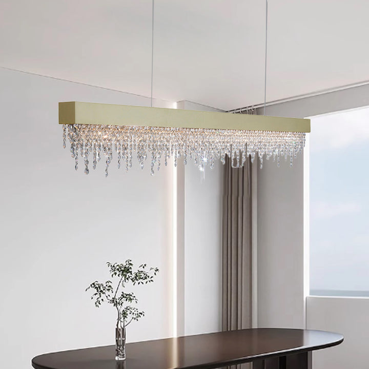 Lustre LED rectangulaire en acier inoxydable avec cristaux de luxe contemporain pour salle à manger 