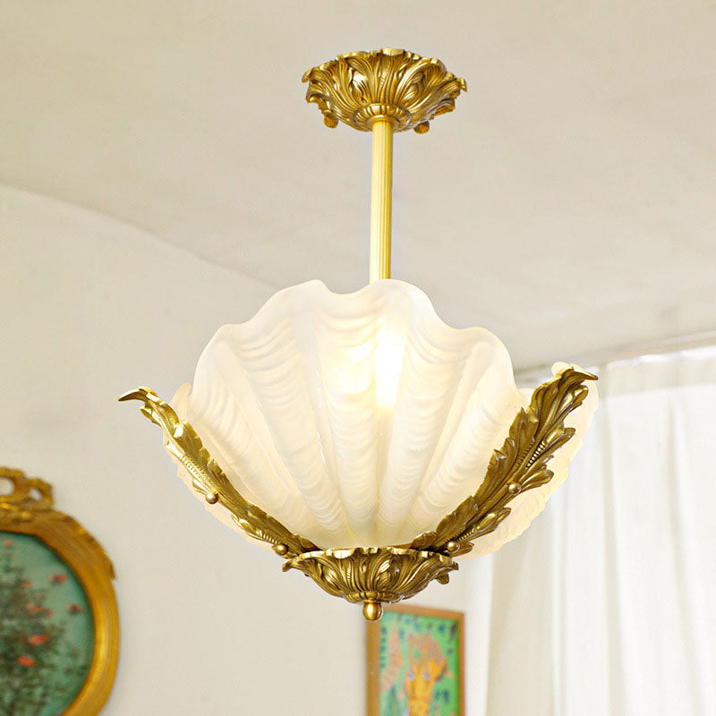 Traditional French Shell Brass Glass 3/4 Light Chandelier For Living Room