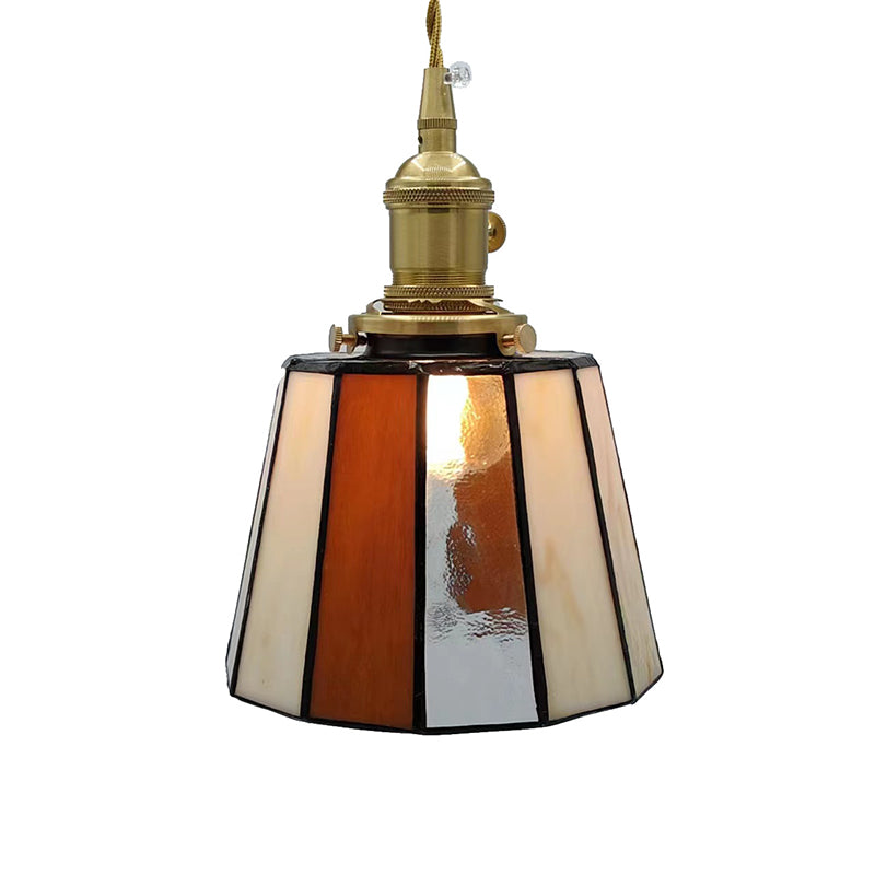Lustre suspendu traditionnel vintage en laiton, verre, cylindre quadripartite, corne, treillis, à 1 lumière pour salle à manger 