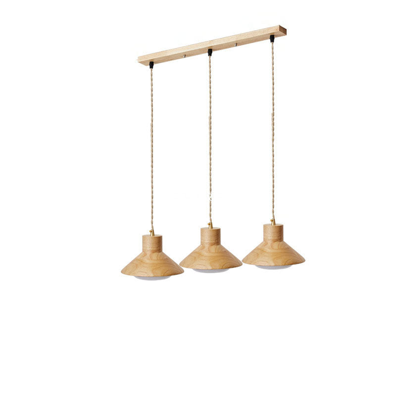 Bol japonais traditionnel en bois de caoutchouc conique 1/2/3 lumière suspension lustres pour salle à manger 