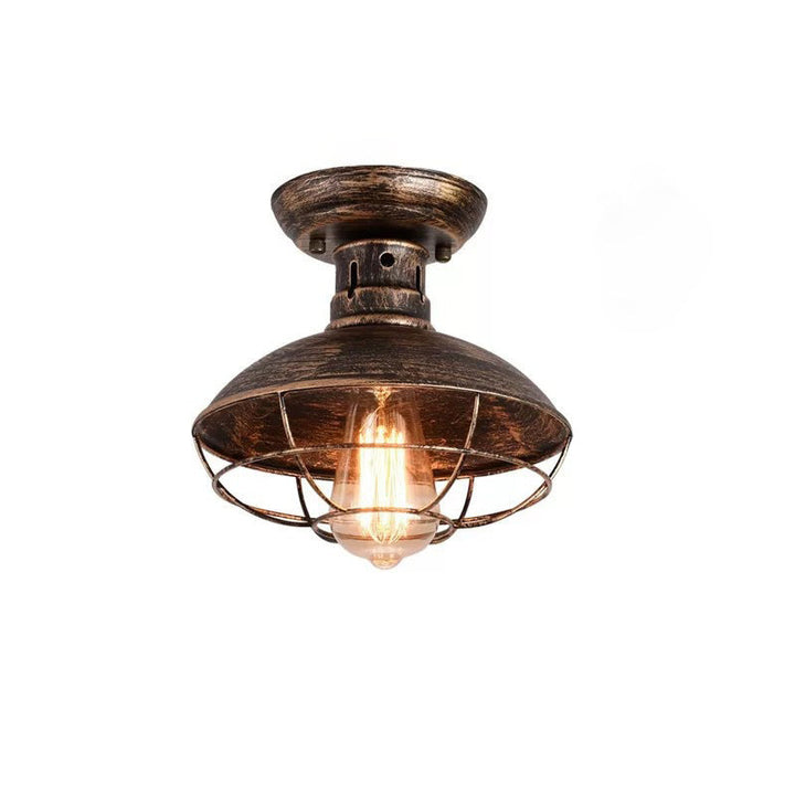 Plafonnier semi-encastré à 1 lumière en forme de couvercle de pot en filet de fer industriel contemporain pour salon 