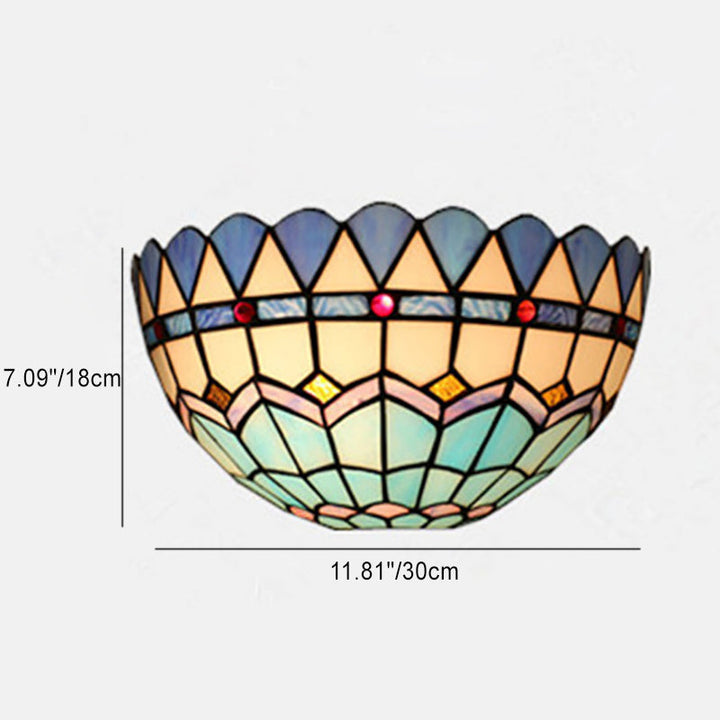 Lampe applique murale à 2 lumières avec abat-jour semi-circulaire en verre teinté baroque traditionnel Tiffany pour salon 