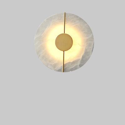 Traditional Chinese Copper Marble Round Elliptical LED Wall Sconce Lamp For Hallway