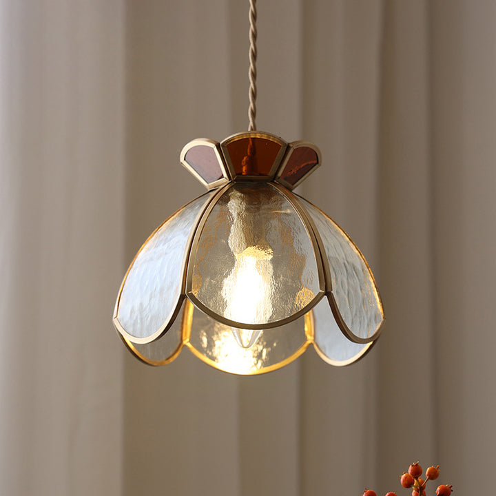 Lustre Suspendu à 1 Lumière en Verre Cuivre avec Couronne Cœur Vintage Traditionnelle pour Chambre 