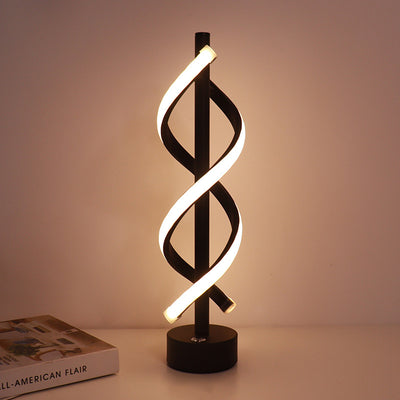 Zeitgenössische nordische Doppelspirale, die Eisenstreifen LED-Tischlampe für Schlafzimmer umwickelt