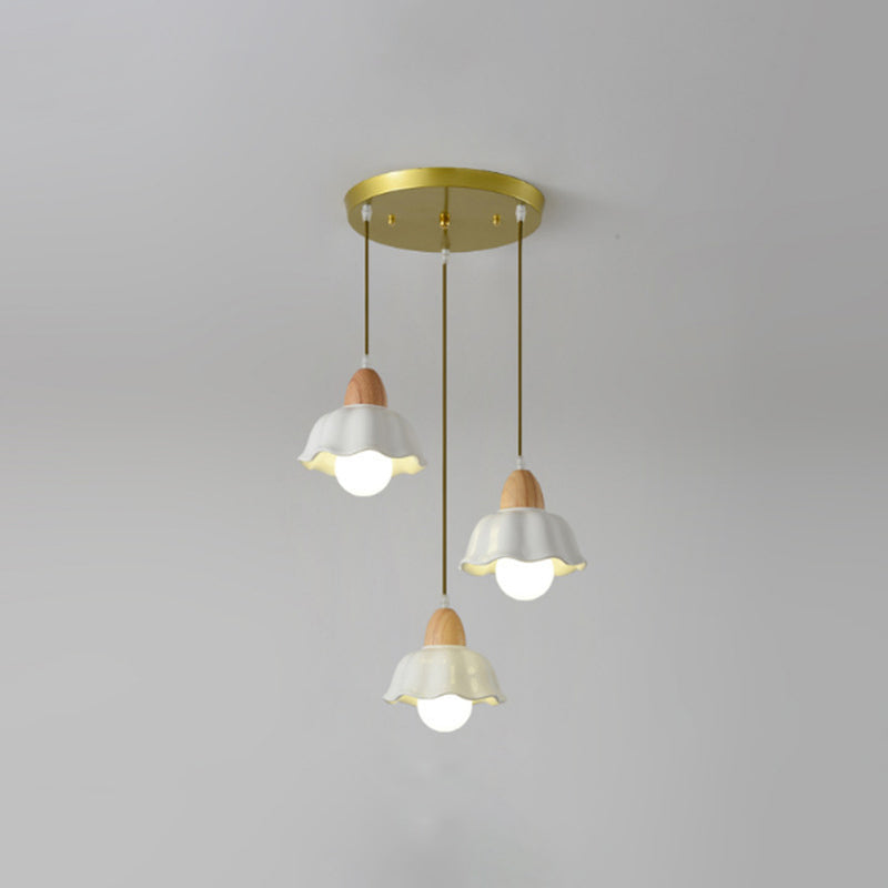 Moderne Art Déco Céramique Fleur Abat-jour 1/3-Lumière Îlot Lustre Pour Salon 