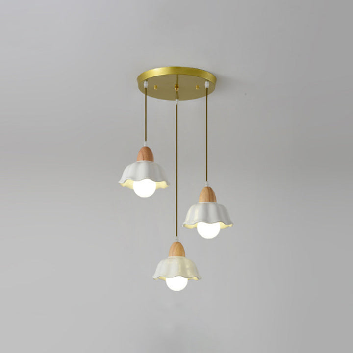 Moderne Art Déco Céramique Fleur Abat-jour 1/3-Lumière Îlot Lustre Pour Salon 