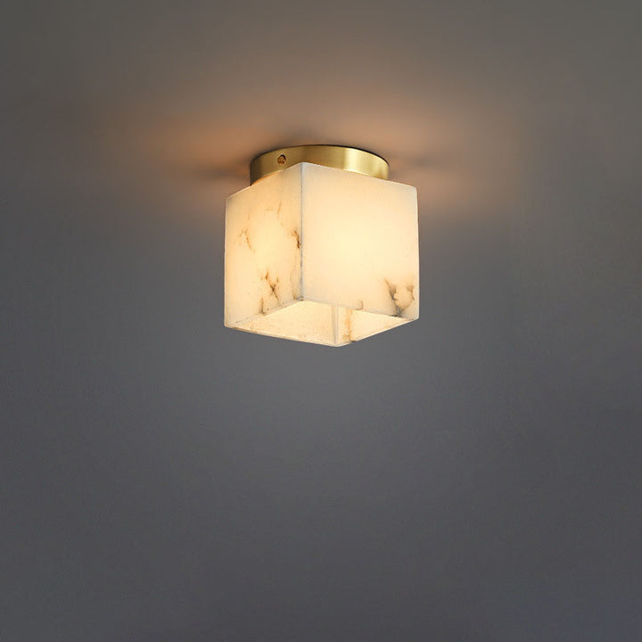 Luz de techo semi-empotrada de 1 luz tradicional china de cobre mármol cúbico bola redonda cuadrada para pasillo 