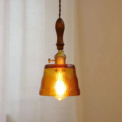 Moderne Art Deco Walnuss Wasser-Rippglas Schatten 1-Licht Pendelleuchte für Wohnzimmer 