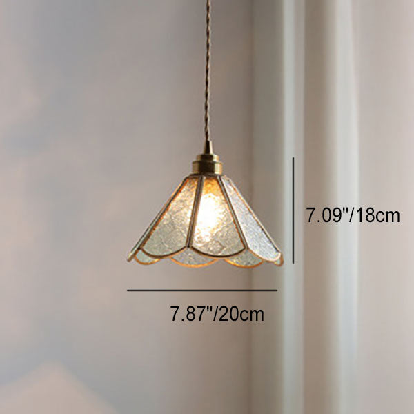 Traditional Vintage Clear Patterned Glass Cone Square Copper 1-Light Pendant Light for Living Room