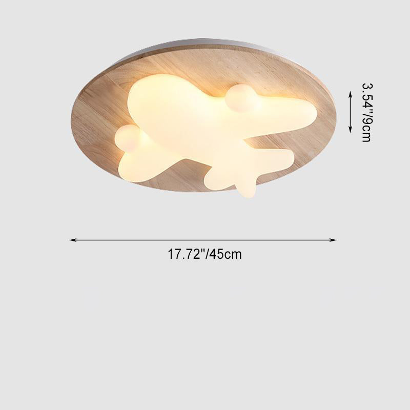 Modern Art Deco Airplane Clouds Moon Acrylic Wood LED Flush Mount Ceiling Light For Living Room
