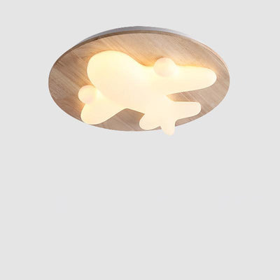 Modern Art Deco Airplane Clouds Moon Acrylic Wood LED Flush Mount Ceiling Light For Living Room