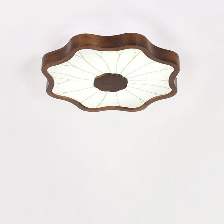 Traditionelle chinesische Lotusblatt-Deckenleuchte aus Holz, Eisen, Acryl, LED-Unterputz-Deckenleuchte für Wohnzimmer 