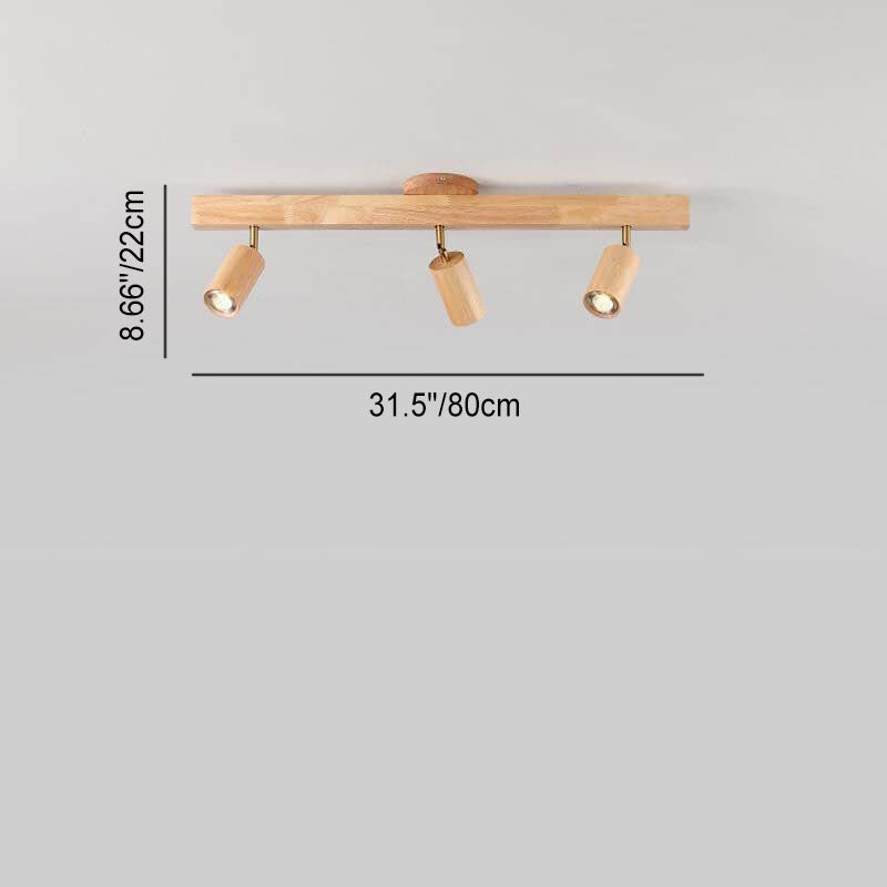 Japanese Minimalist Wooden Track Lighting LED 2/3/4/5 Light Semi-Flush Mount Ceiling Light