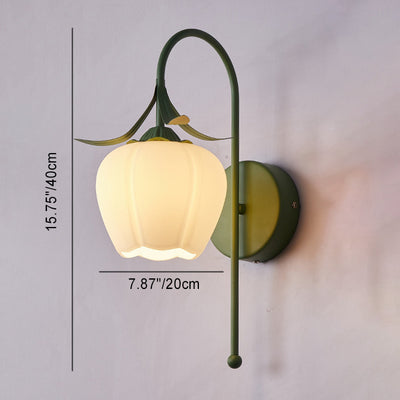 Nordic Vintage Floral Pumpkin Cream Glass 1-Light Wall Sconce Lamp