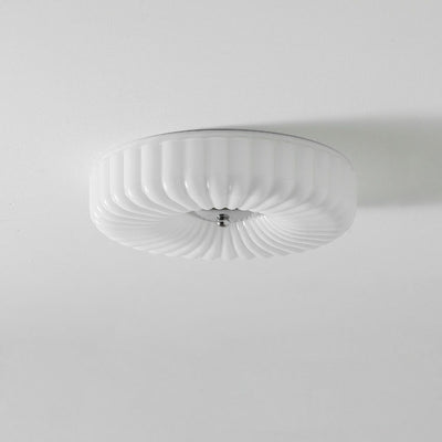 Contemporary Nordic Striped Glass Round LED Flush Mount Ceiling Light For Living Room