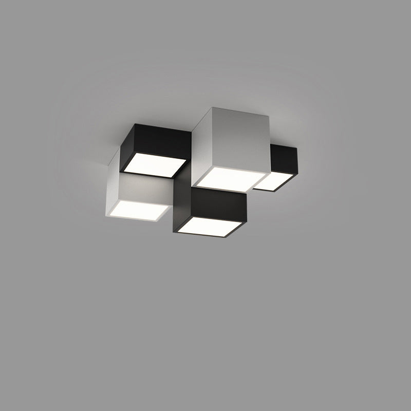 Modern Minimalist Cube Iron Acrylic LED Flush Mount Ceiling Light For Living Room