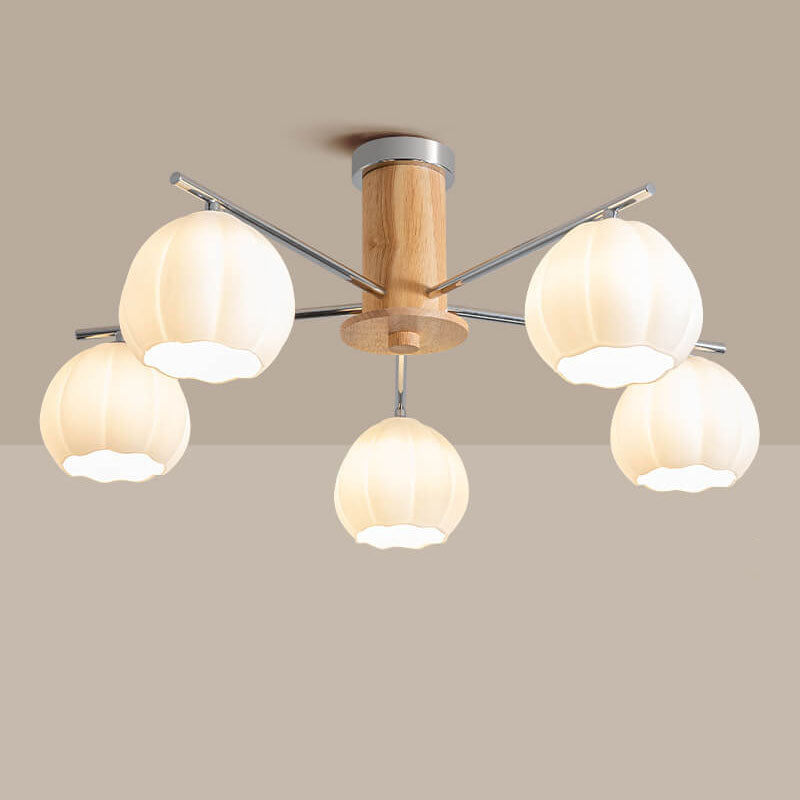 Candelabro de 3/5/6/8 luces con rayas de vidrio y herrajes de madera de simplicidad moderna para sala de estar 