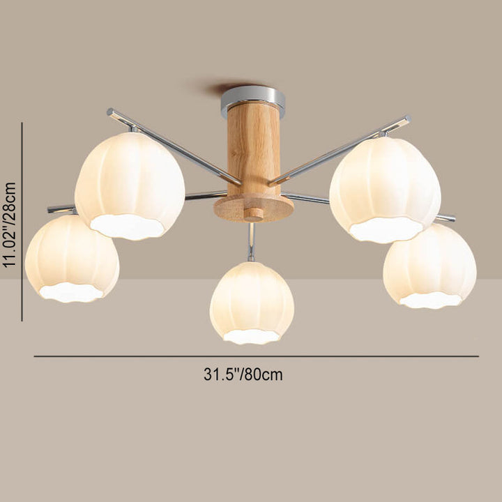 Candelabro de 3/5/6/8 luces con rayas de vidrio y herrajes de madera de simplicidad moderna para sala de estar 
