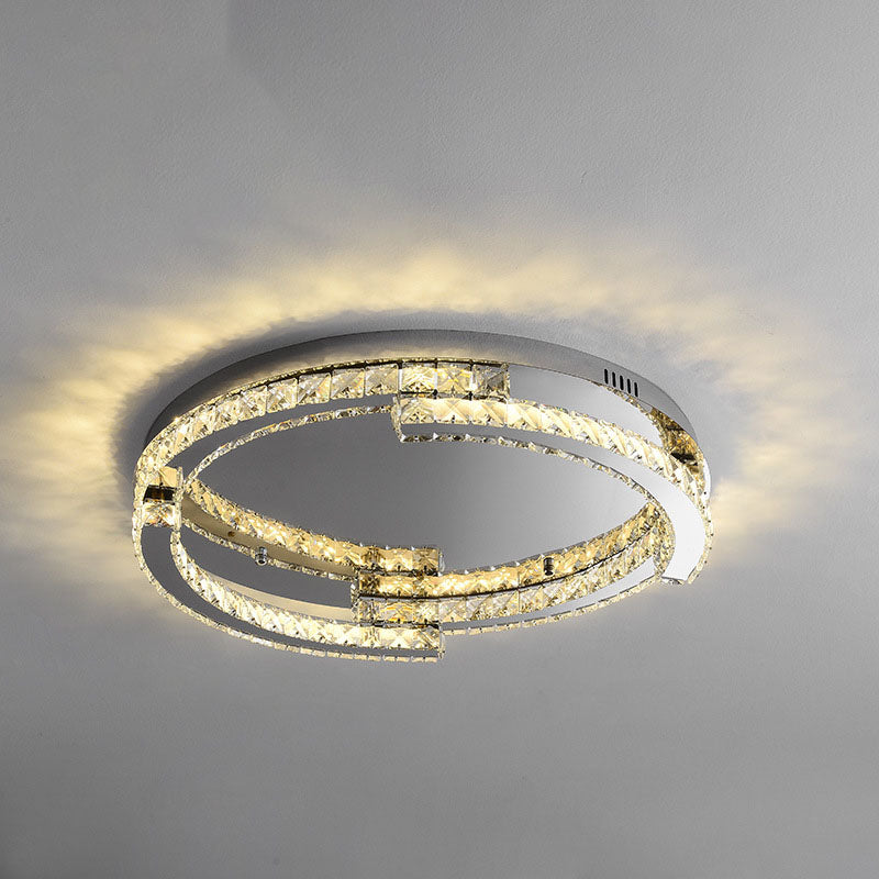 Modern Luxury Round Stainless Steel Crystal LED Flush Mount Ceiling Light For Bedroom